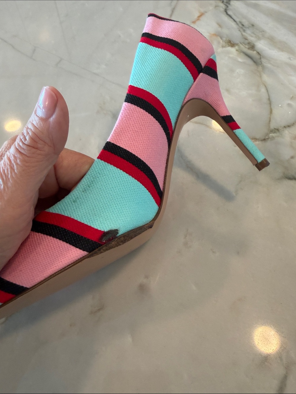 ♥️J. Crew Pink, Aqua & Red Striped Pointed-Toe Pumps…….Super Cute! - Picture 7 of 13